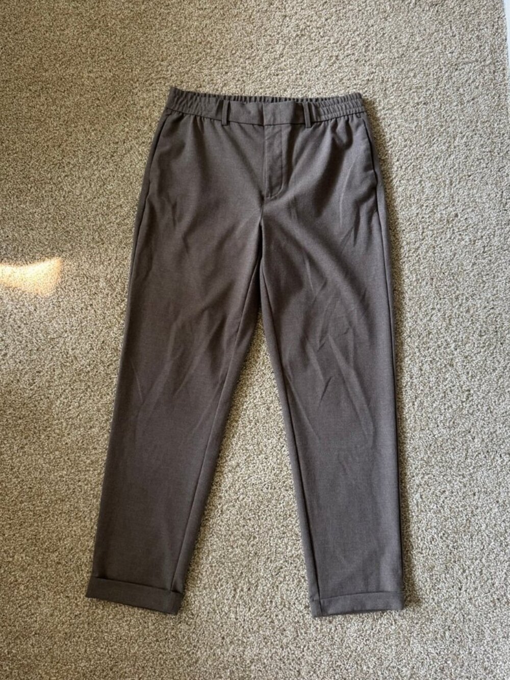 Banana Republic Tailored Pull-On Tapered Pant Mens 34x32 Taupe Heather Brown